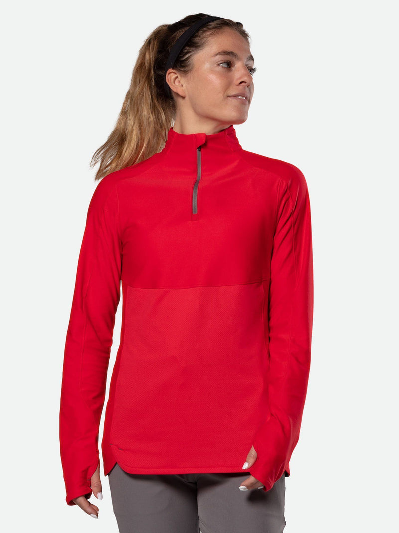 Women's Tempo Quarter Zip Long Sleeve Shirt (Red) | Nathan Sports