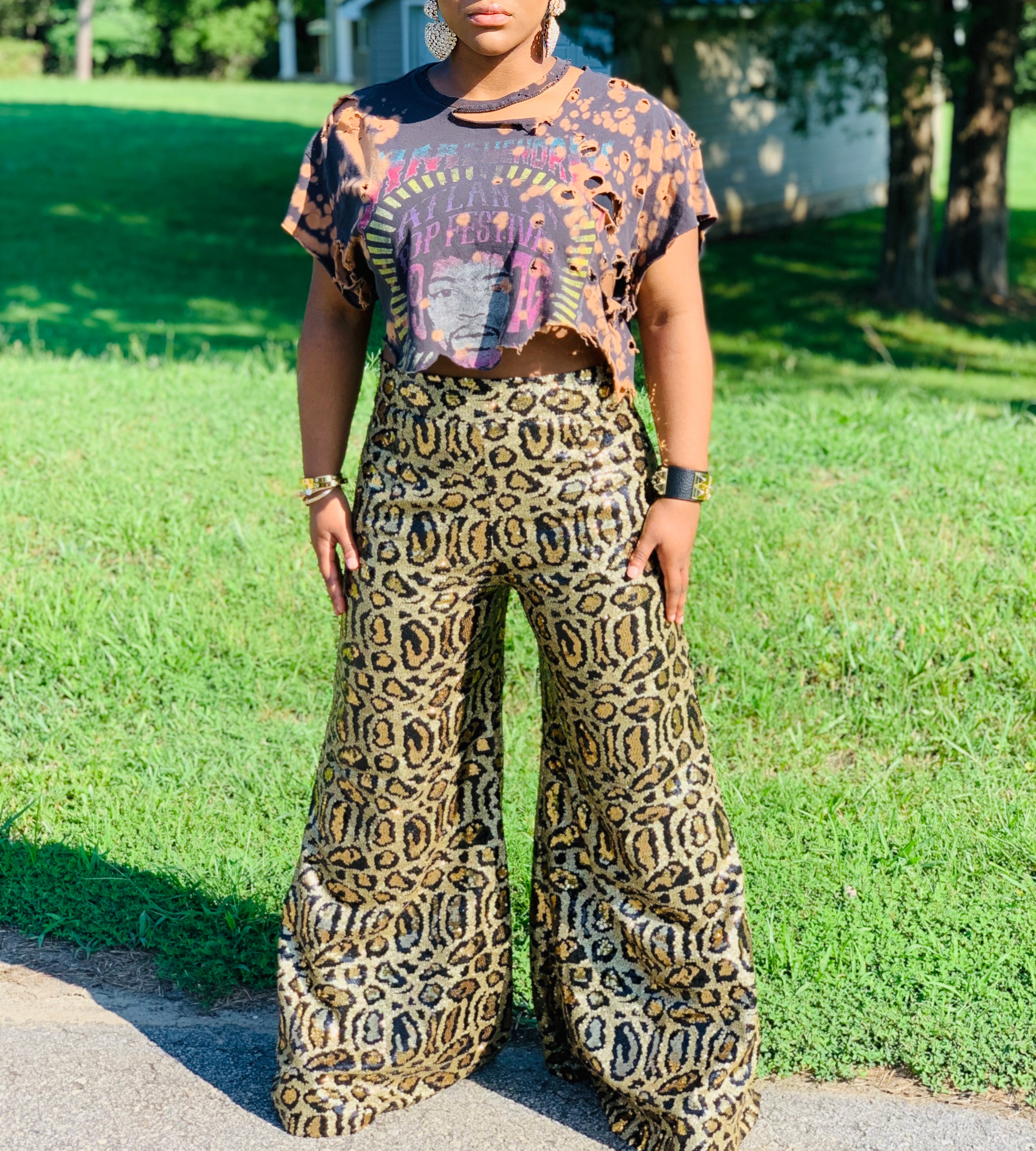 Queen Leopard Sequin Pants – GOLD x TEAL