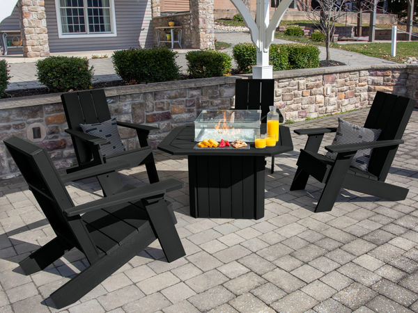 Italica Modern Adirondack 5-Piece Conversation Set with Fire Pit Table in Black