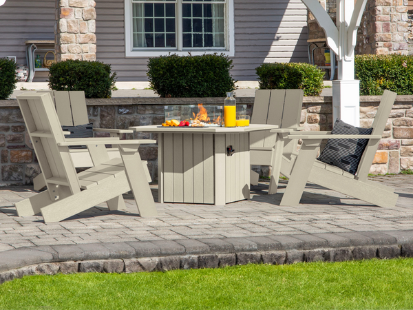 Italica Modern Adirondack 5-Piece Conversation Set with Fire Pit Table in Whitewash