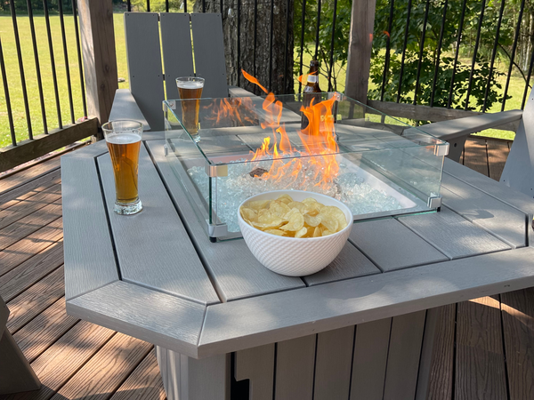 Oasis Fire Pit Table in Coastal Teak