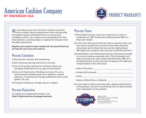 American Cushion Company Warranty