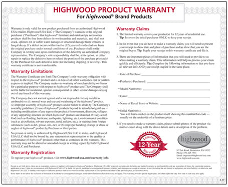 highwood Warranty