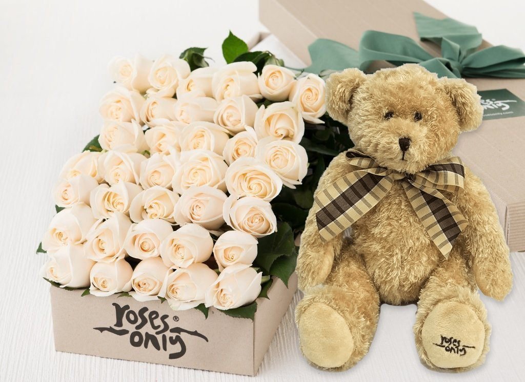 teddy bear roses white