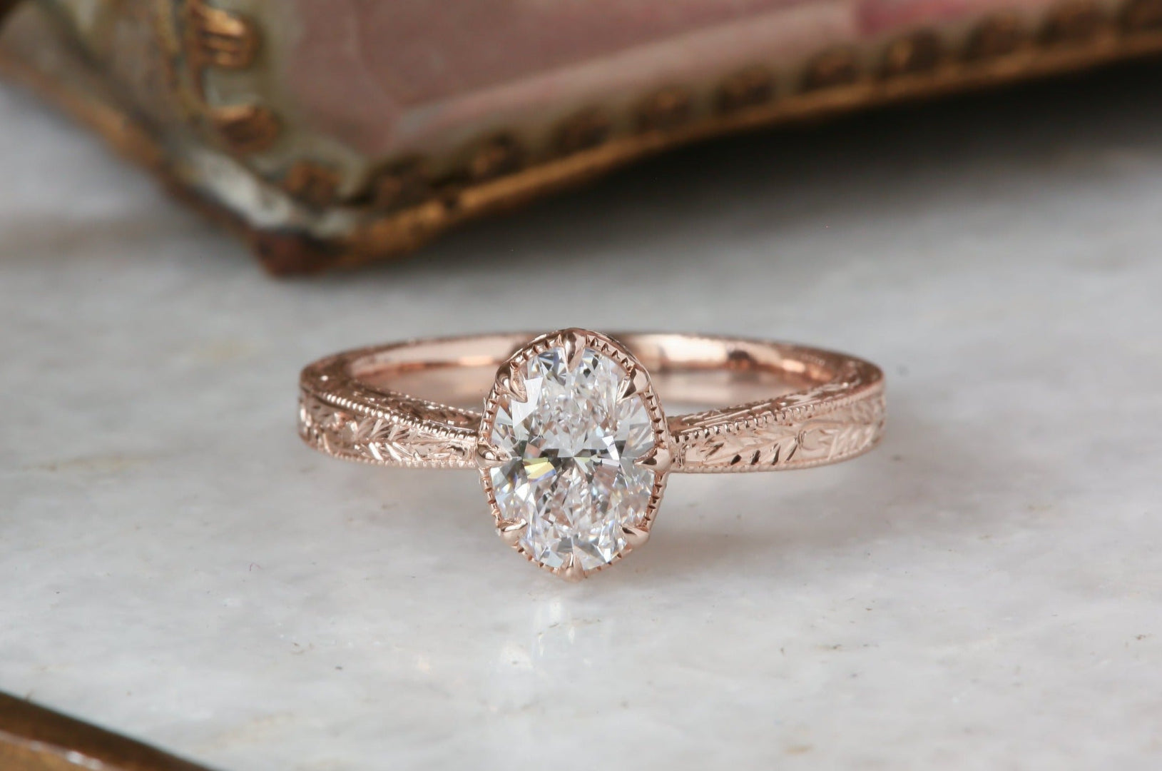 The Mariposa Heirloom Setting - Engraved Solitaire Engagement Ring Setting
