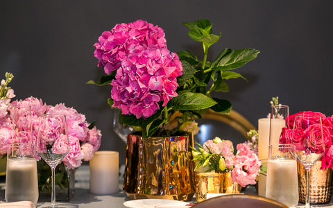 Shot of flowers on the table at the Art Alive Patrons Dinner for SDMA