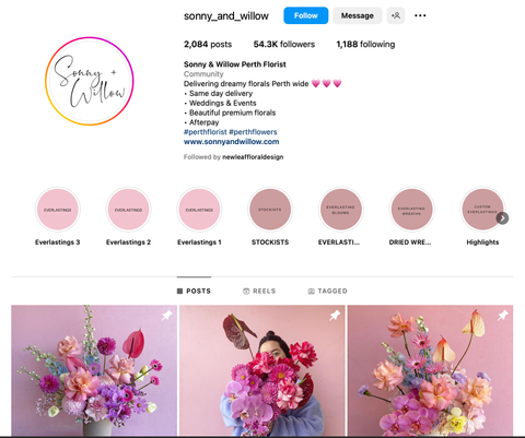 Sonny and Willow Perth Florist Instagram Page