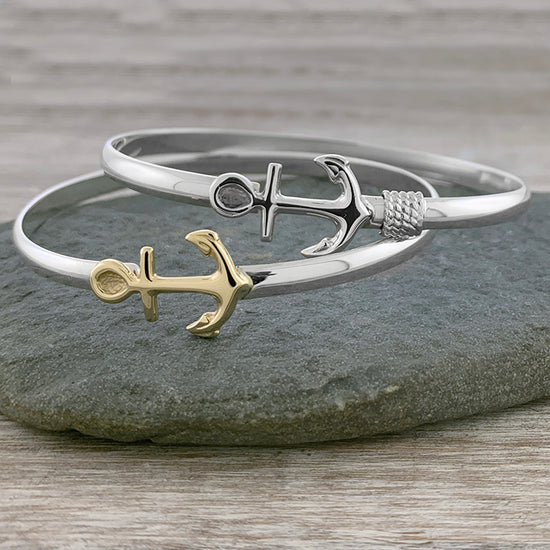 Handmade Cape Cod Hook Bracelet in Sterling Silver and Rhodium Gold Accents. Michael's in Provincetown, Ma.. Next Day