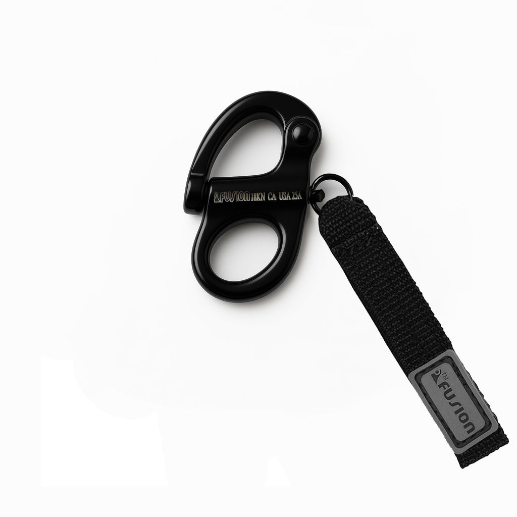 304 Stainless Steel Snap Shackle – Fixed Eye Black with Pull Tab for Sailing & Rigging