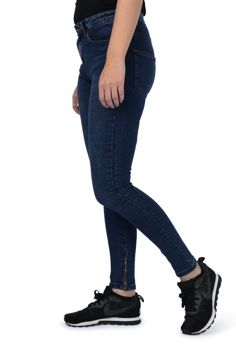 Women Mid Rise Jeans Slim Shape Skinny Ankle Zipper Deep Vintage