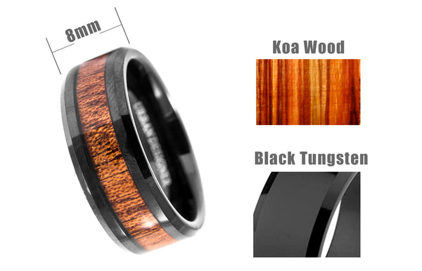 8mm Double Koa Wood Inlay Tungsten Wedding Bands For Men