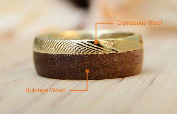 Damacus Steel with Wood Inlay Wedding Ring on sale