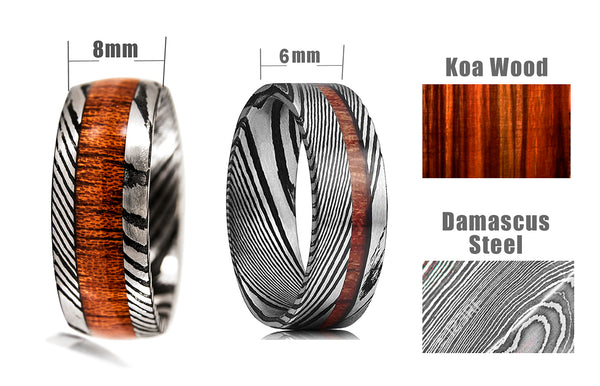 Damascus Steel Pattern Ring set- dimensions