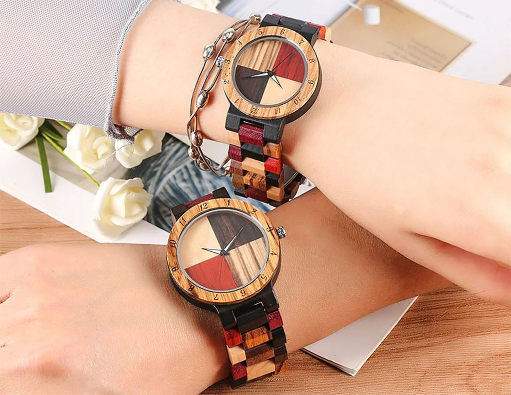 Match his and hers Color block Wood Watches