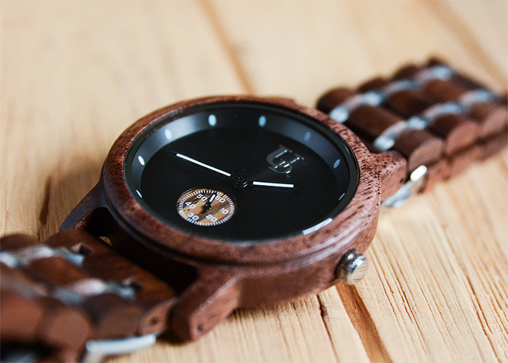Minimalist Round Dark Wooden Watch For Men Luxury Wood & Stainless Steel Combined Watch Band