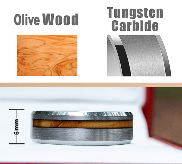 Tungsten Carbide Ring with Koa Wood Inlay- 6mm-Dimension