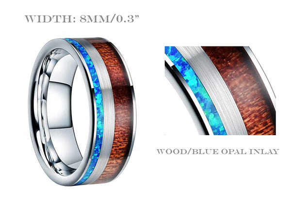 UD Tungsten Carbide Wedding Ring Real Blue Opal Inlay
