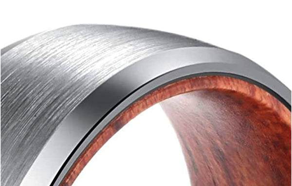 Tungsten Wedding Band for Men with Rosewood Sleeve Interior Comfort Fit
