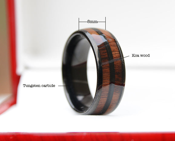 Wedding Band For Men-8mm Double Koa Wood Inlay Tungsten