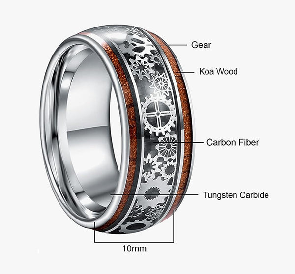 10mm Steampunk Gear Wheel Tungsten Ring, expertly designed for both men and women