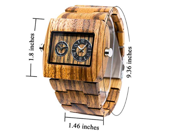 zebra wooden watches for men with dual panel