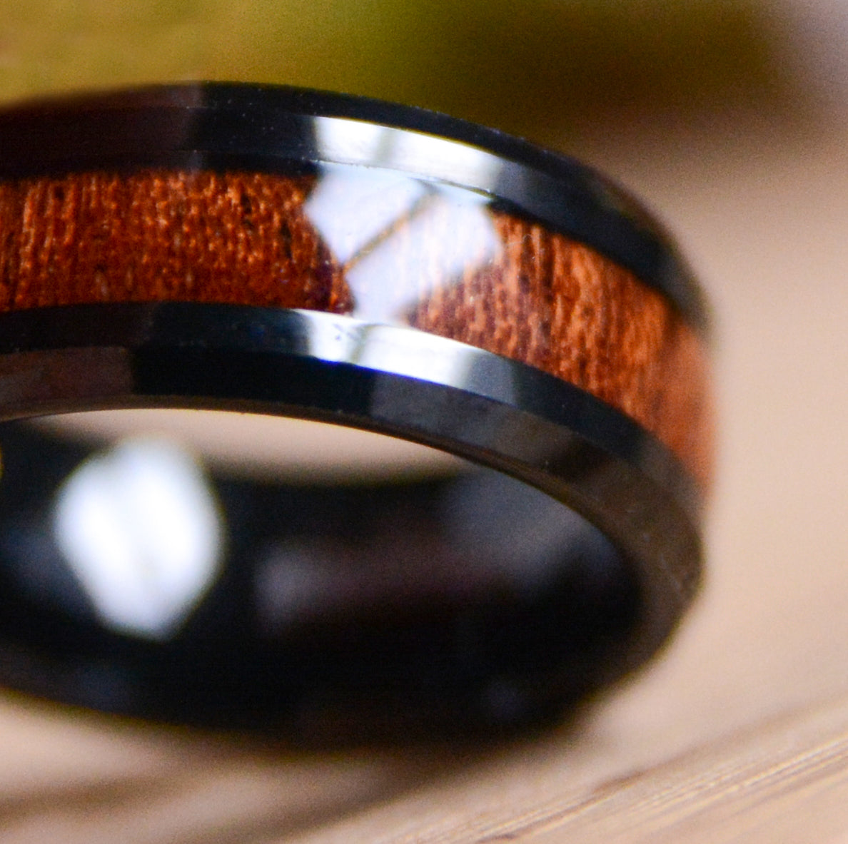 UD 8mm Mens Tungsten Wedding Bands with Koa Wood Inlay
