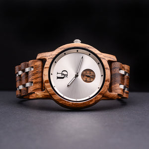 Chronograph Watches For Men With Dark Wood & Stainless Steel Combined Watch  Band