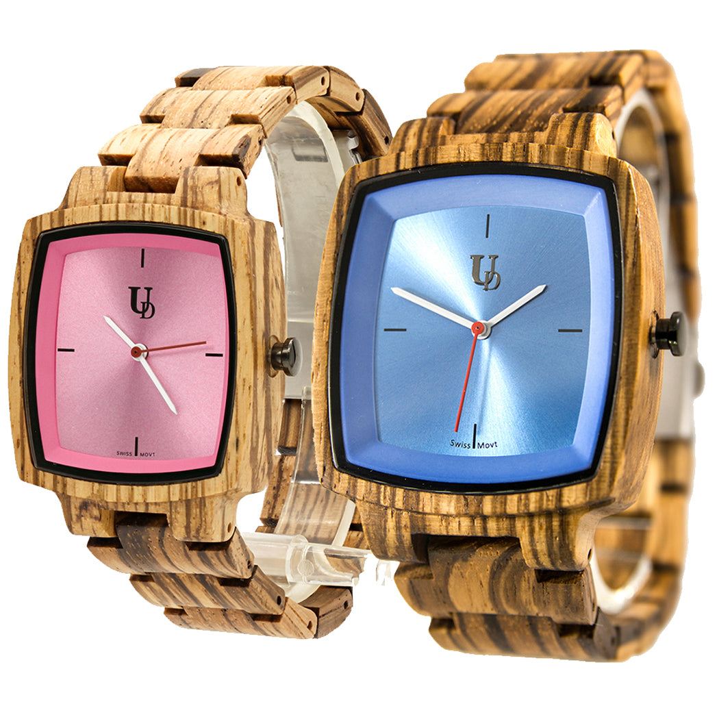 Urban Designer His and Hers Matching Swiss Wooden Watches Couples Wood