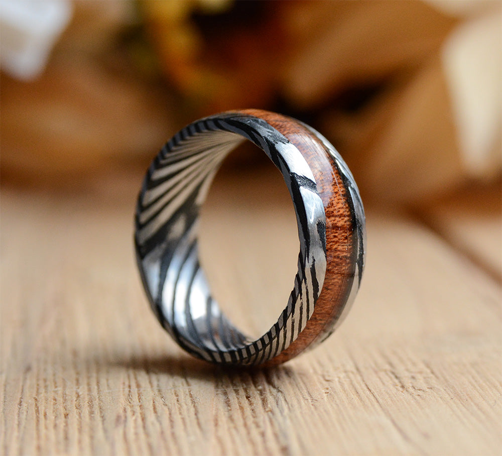 Match His and Hers Damascus Steel Pattern Wedding Band