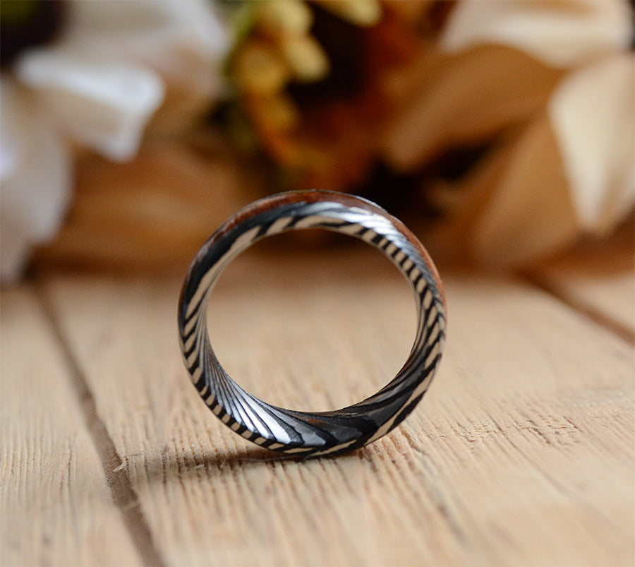 Match His and Hers Damascus Steel Pattern Wedding Band