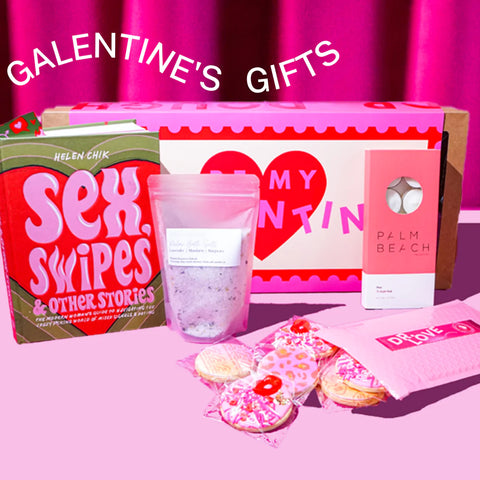 Galentine's Bestie Hamper with Sex Swipes Book, Bathsalts, Palm Beach Candles and Valentine's Day Cookies available for delivery across Sydney and Melbourne.