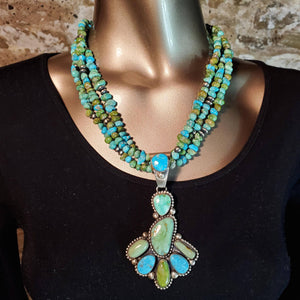 (N) Turquoise & Blue Beads With Sterling Pendant- NECK184