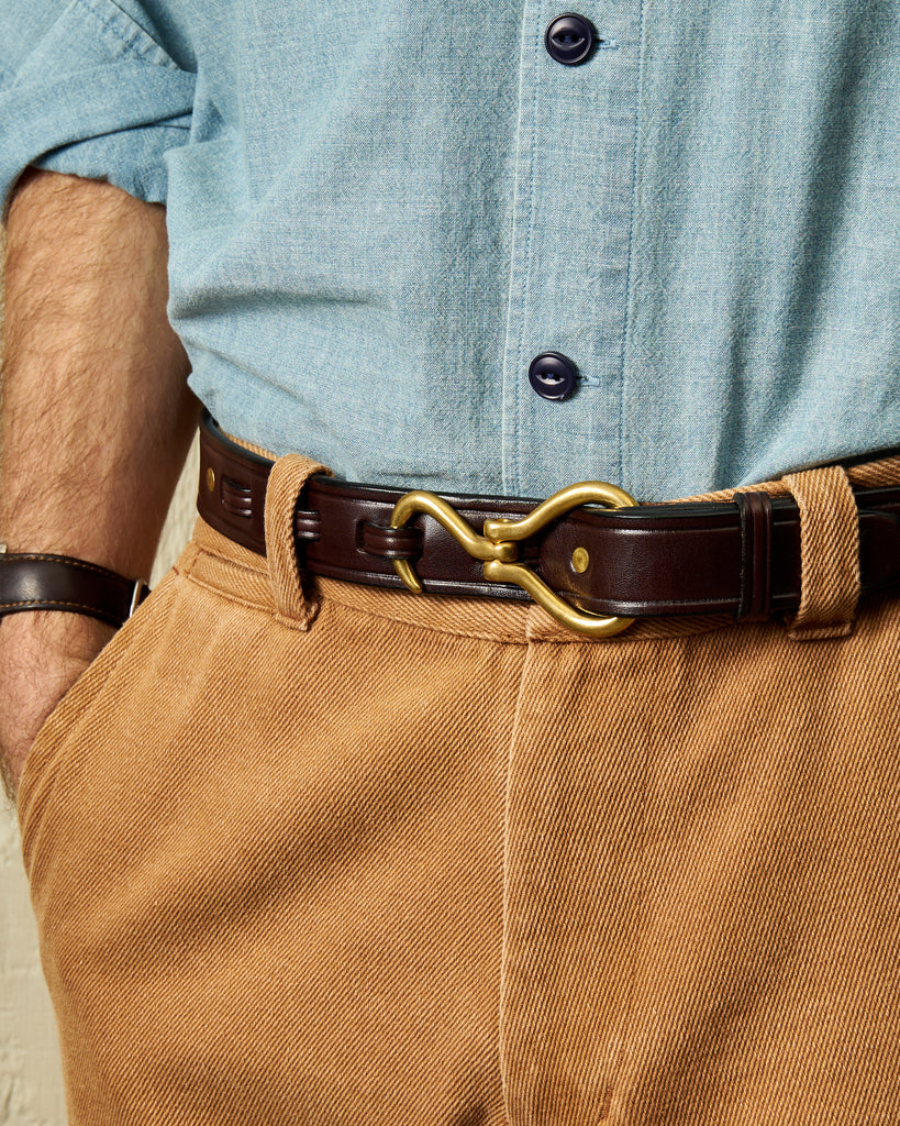 Bridle Strap Belt with Anchor Buckle in Oak Bark – Quaker Marine