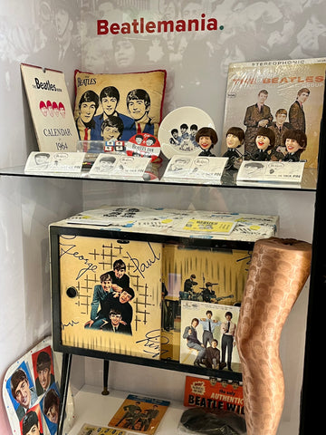 The Beatles Story display of Beatlemania merchandise