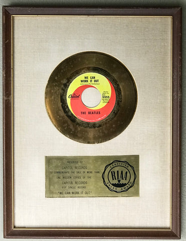 Beatles "We Can Work It Out" RIAA white matte award