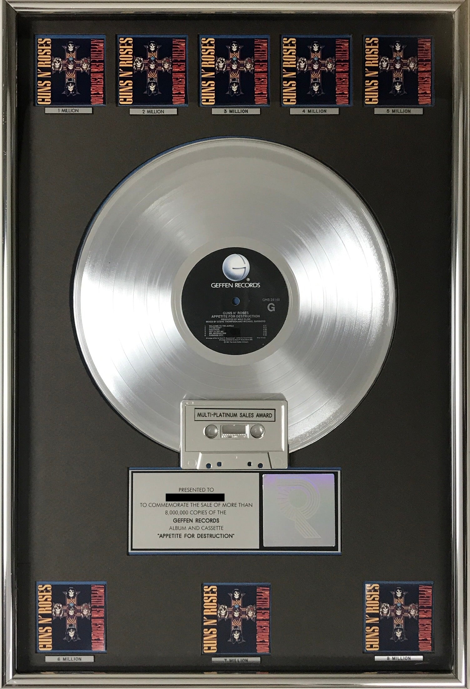 Guns N Roses Appetite For Destruction 8x Multi-Platinum Album Award