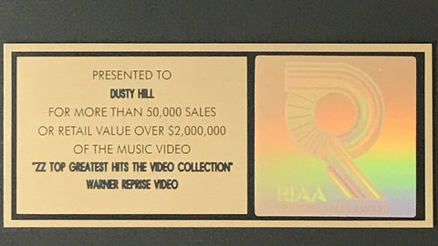 ZZ Top RIAA Gold Video award to Dusty Hill plate detail