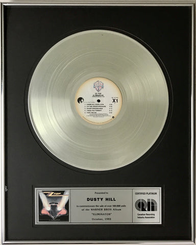 ZZ Top Eliminator 1983 CRIA Platinum Album Award presented to Dusty Hill