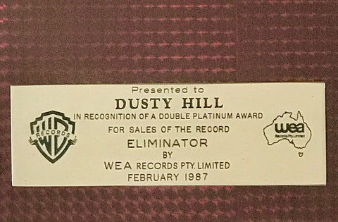 ZZ Top Eliminator 1987 ARIA Australian Double Platinum LP Award presented to Dusty Hill detail