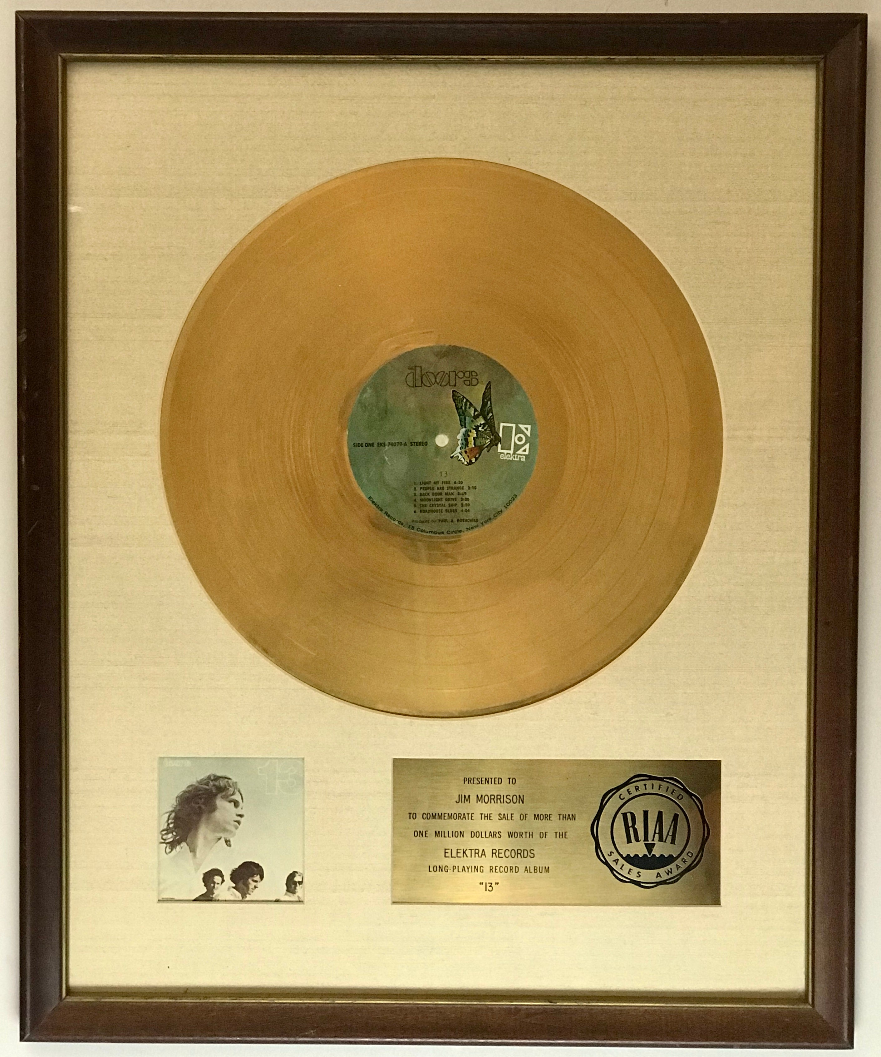 The Doors RIAA white matte award to Jim Morrison