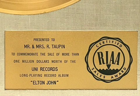 Elton John RIAA Bernie Taupin award detail