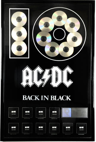 AC/DC Back In Black RIAA 10x Multi-Platinum Album Award
