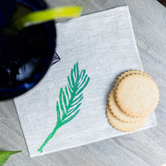 Image of Feather Print Linen Cocktail Napkins (Set of 4)