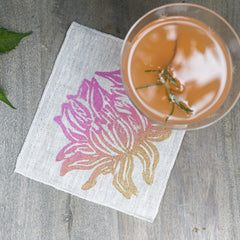 Image of Lotus Print Linen Cocktail Napkins (Set of 4)