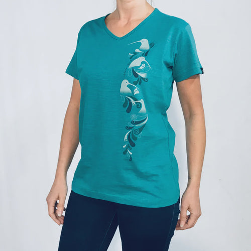 Womens T Shirt -Kiwi & Koru – gecko in the village