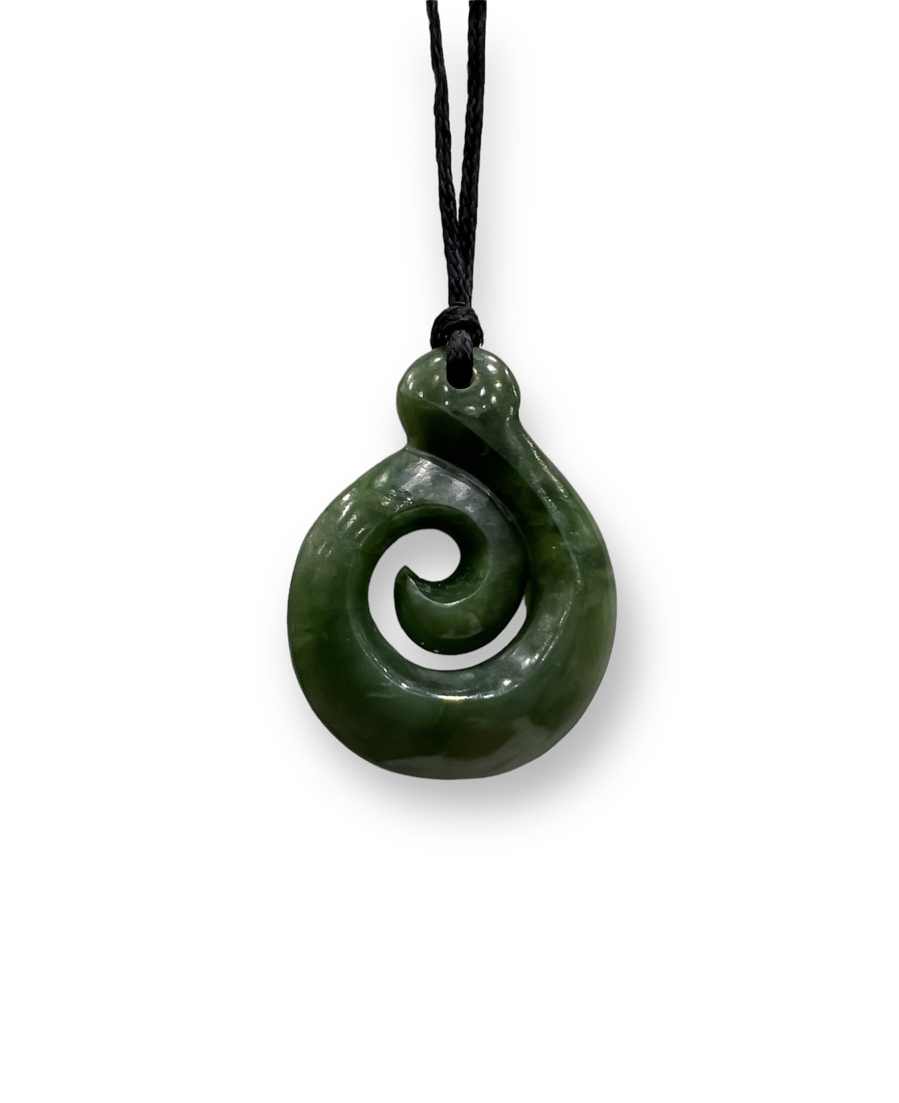 New Zealand Greenstone Pounamu Leaf Pendant with Maori Koru design | Felt