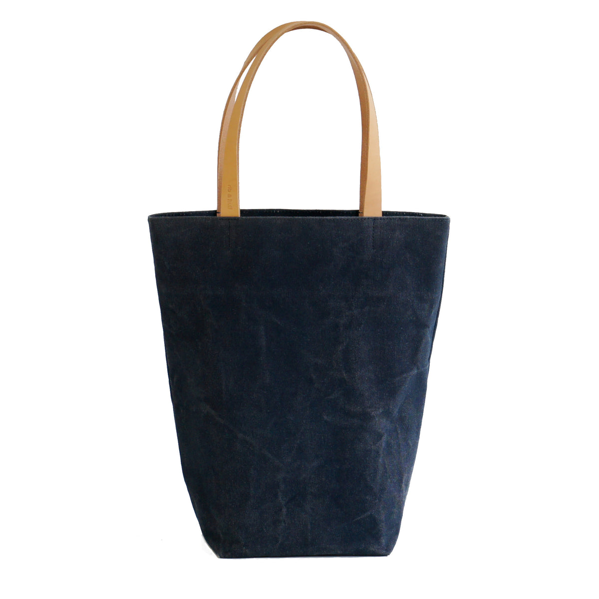 Navy Blue Organic Canvas Tote Bag with Tan Brown Leather Straps — rib & hull