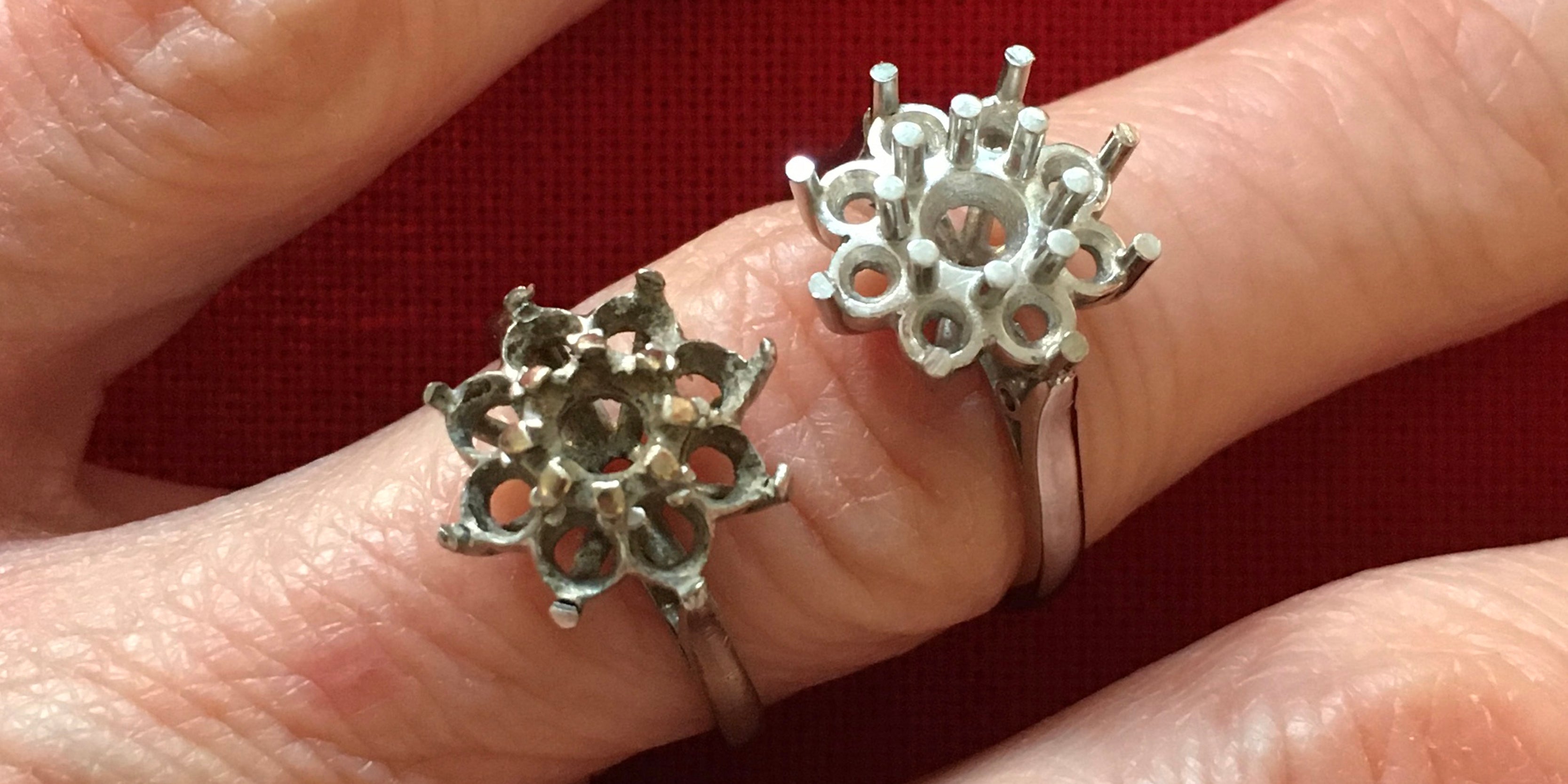 Handmade bespoke remodelled platinum cluster ring made by Amanda Mansell
