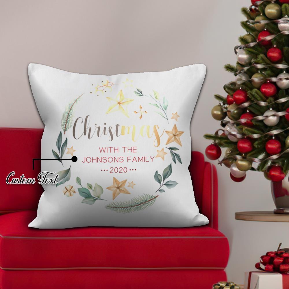Custom White Pillow with Text Personalized Christmas Home Decor Xmas Gifts