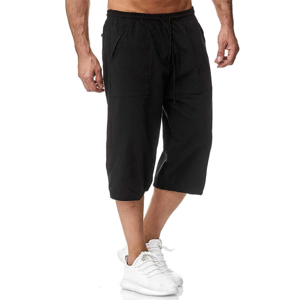 Men's Cotton Linen Cropped Casual Pants Black Linen Men's Clothes